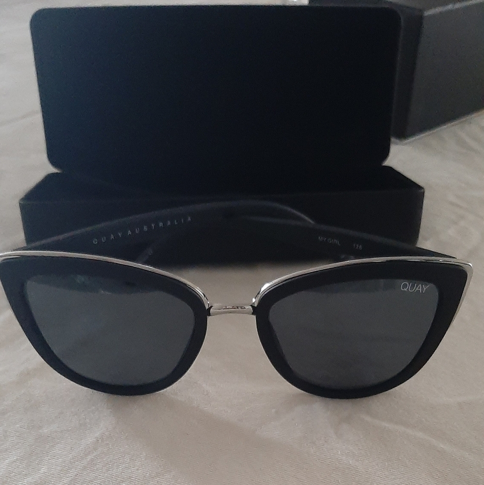 Quay Australia Silver and Black Cat-Eye Sunglasses